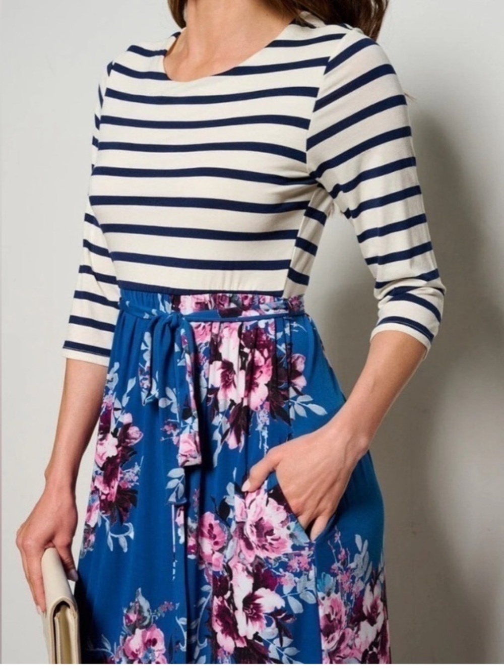 Vanilla Bay Striped Top Navy Floral Maxi Dress S